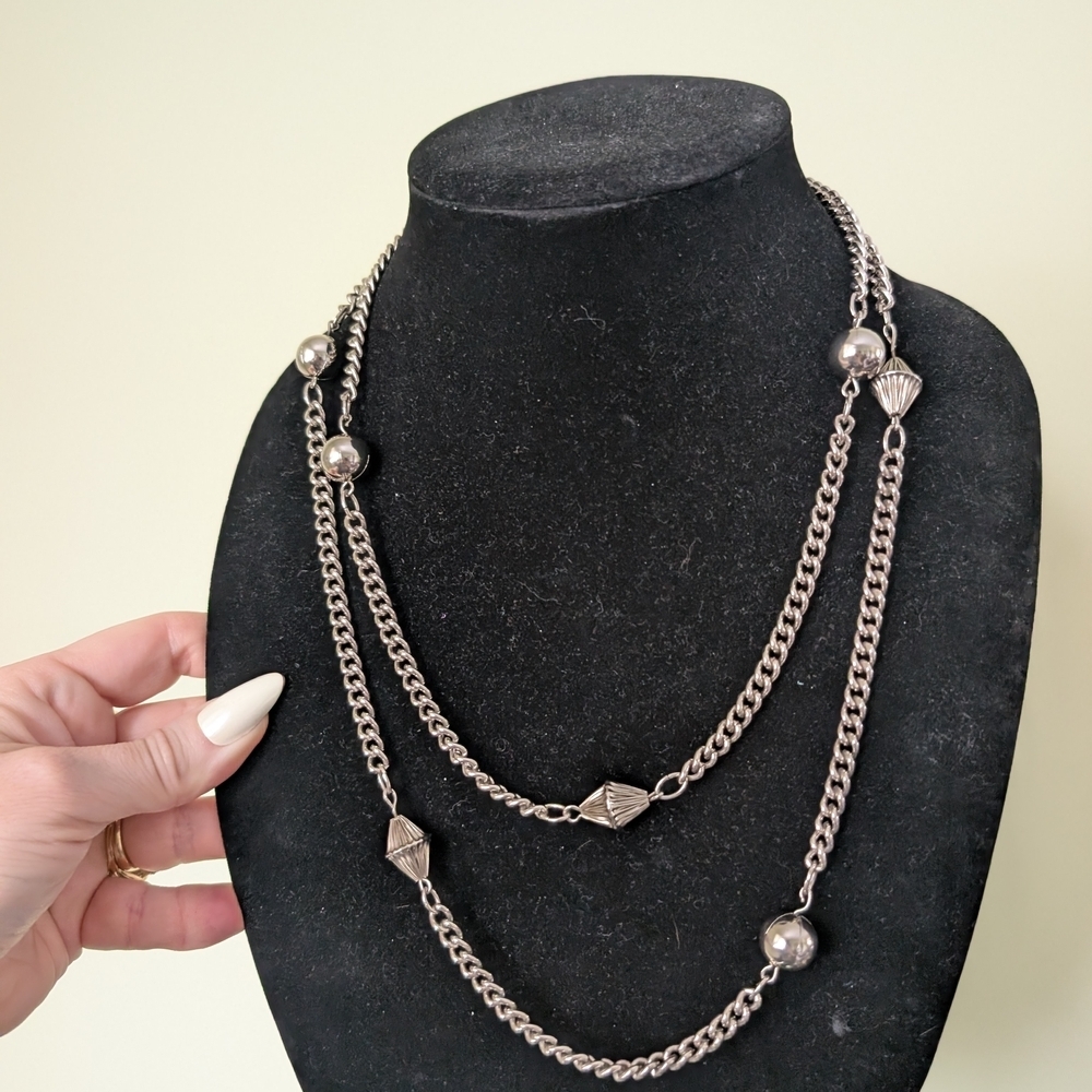 Silver-Tone Multi-Strand Bead & Chain Necklace